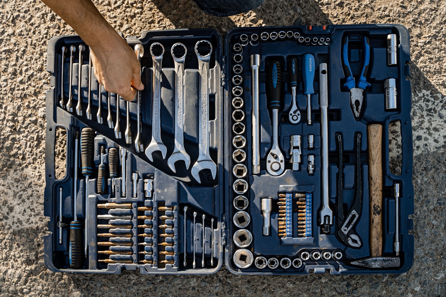 Socket and wrench set in a carry case